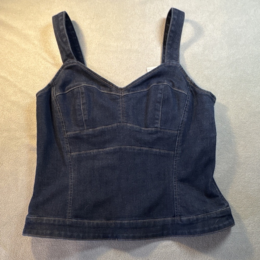 White House Black Market Denim Bodice Tank Top Sz M Peplum